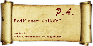 Prácser Anikó névjegykártya